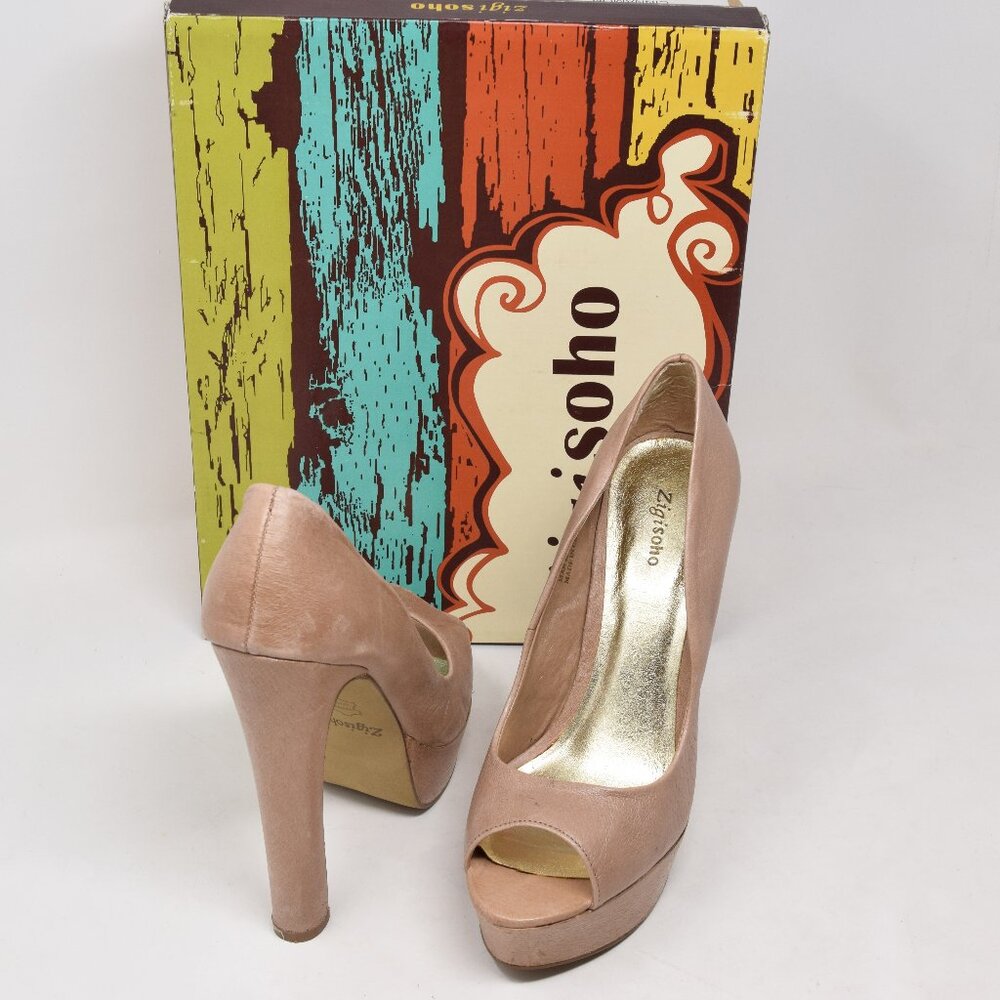 Zigi Soho Kelis 7 M High Heels Platform Peep Toe Cinnamon Beige Neutral Sexy